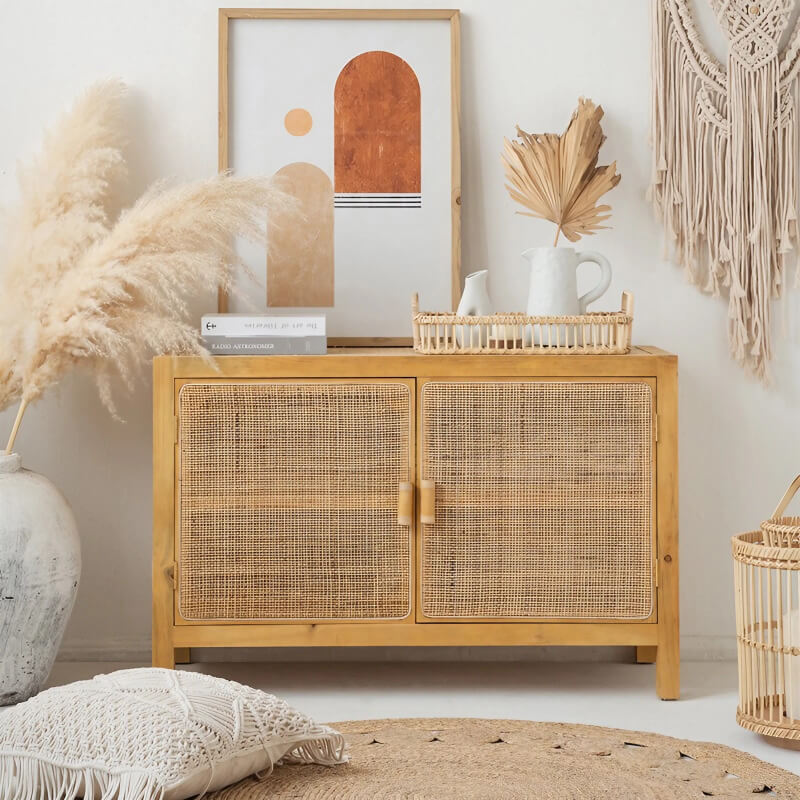39" Modern Rattan Dresser with Shelves and Doors Included - Natural