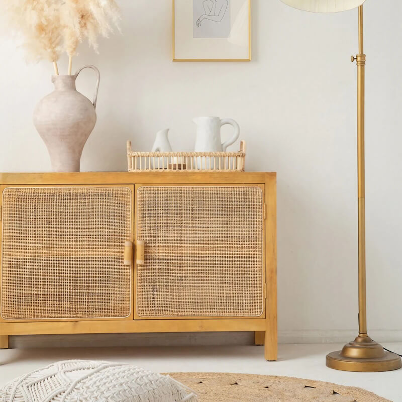 39" Modern Rattan Dresser with Shelves and Doors Included - Natural