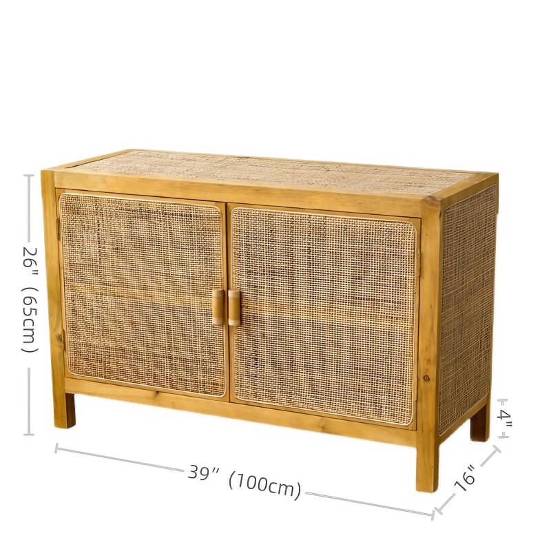 39" Modern Rattan Dresser with Shelves and Doors Included - Natural
