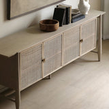 85" Gray Rattan Dresser - Nordic Style with Shelves and Doors Included