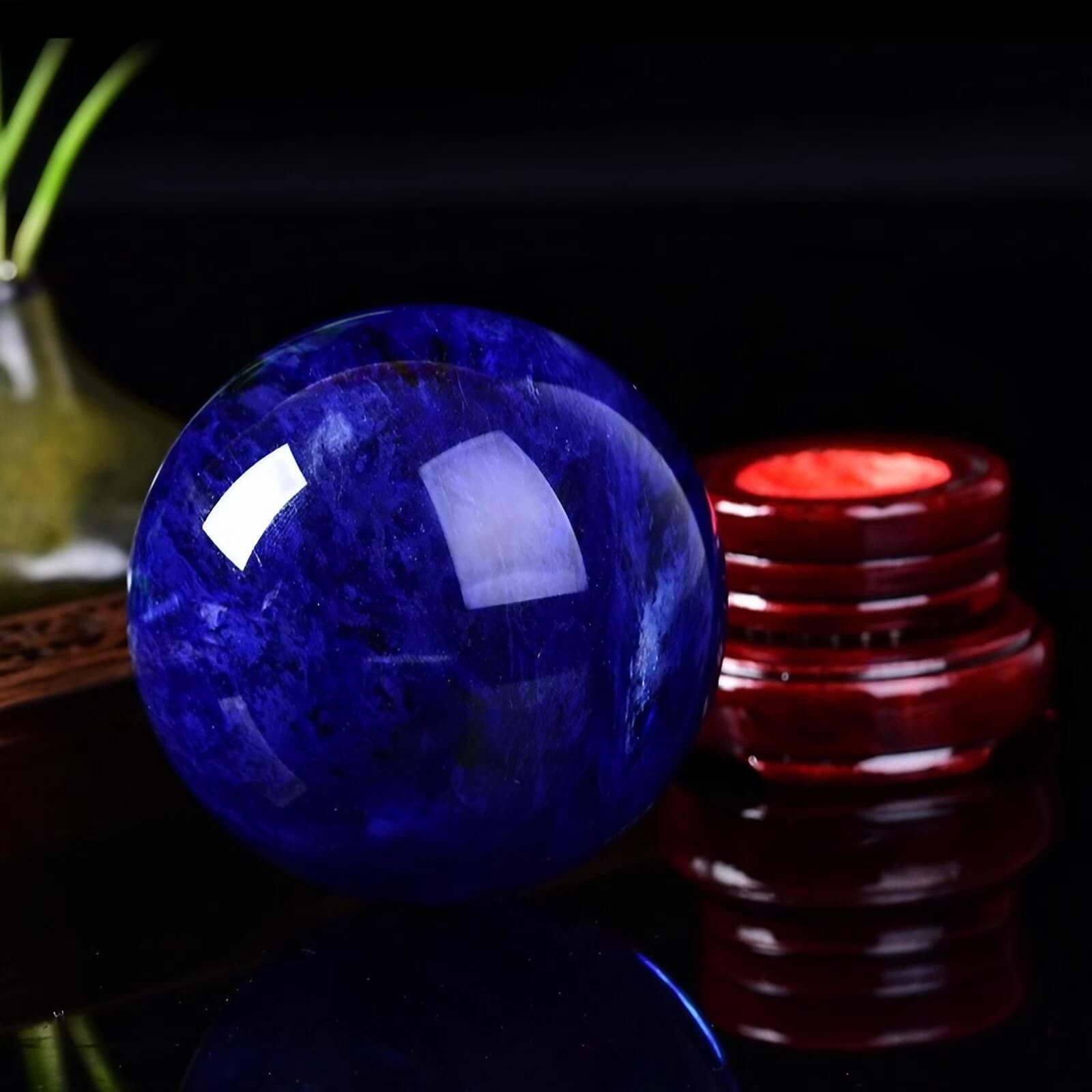 4.7″ Crystal Ball Blue Crystal Glass Feng Shui Decor for Office Living Room