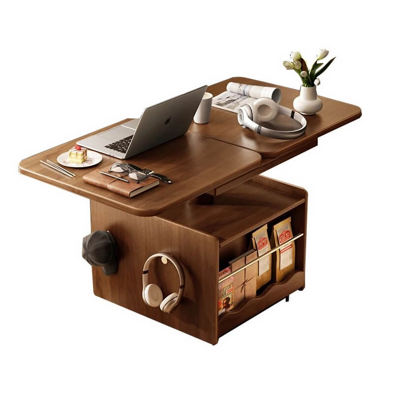 40″ Solid Wood Desk Adjustable Height LiftTop Storage Mobile - Rectangle Walnut