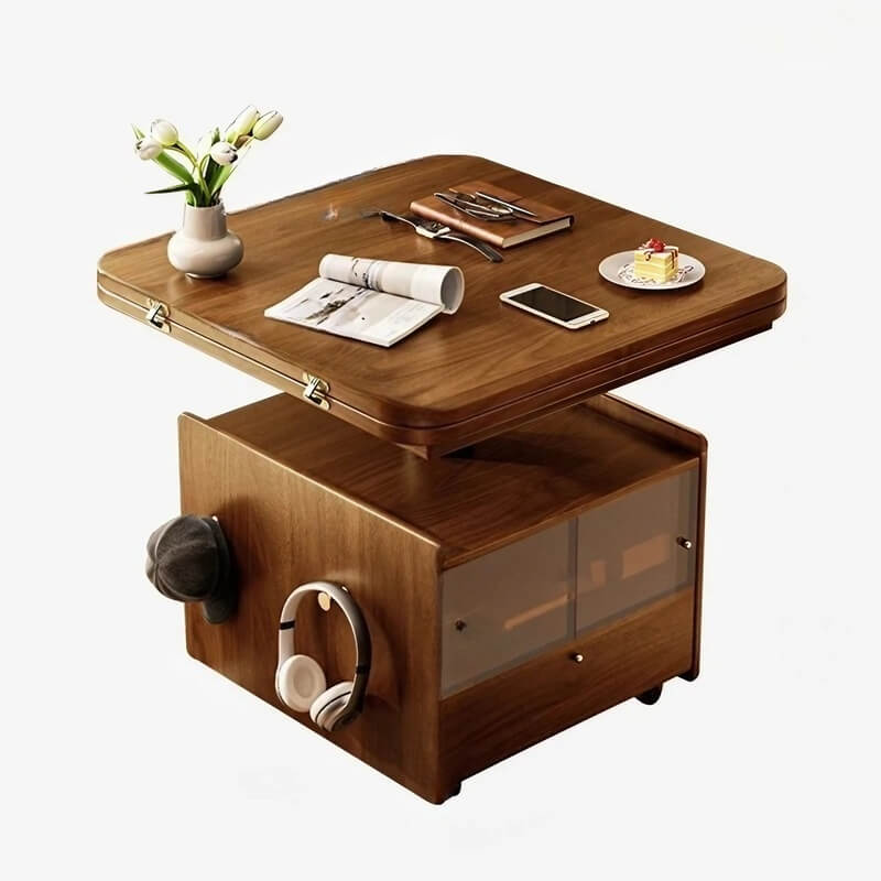 40″ Solid Wood Desk Adjustable Height LiftTop Storage Mobile - Rectangle Walnut