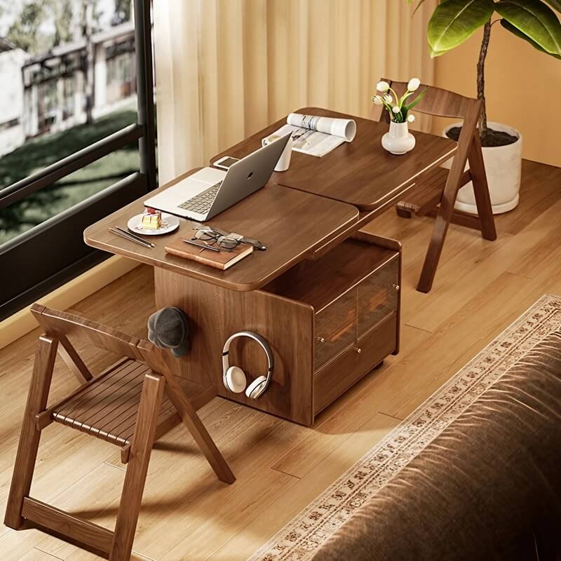 40″ Solid Wood Desk Adjustable Height LiftTop Storage Mobile - Rectangle Walnut