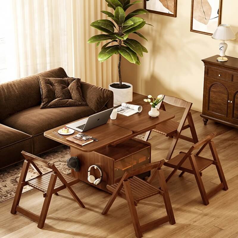 40″ Solid Wood Desk Adjustable Height LiftTop Storage Mobile - Rectangle Walnut