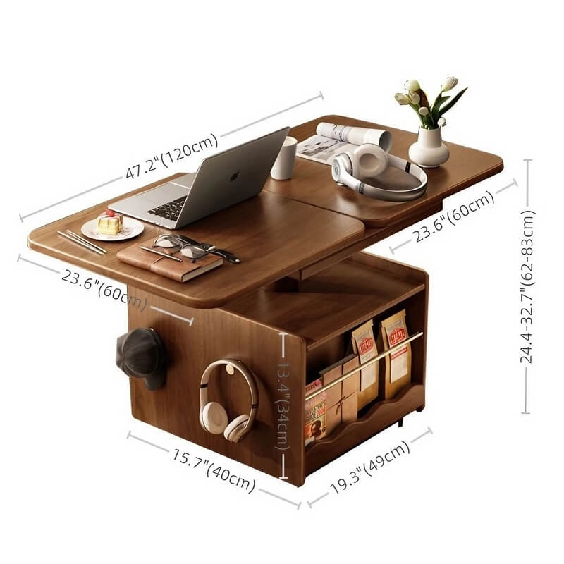 40″ Solid Wood Desk Adjustable Height LiftTop Storage Mobile - Rectangle Walnut