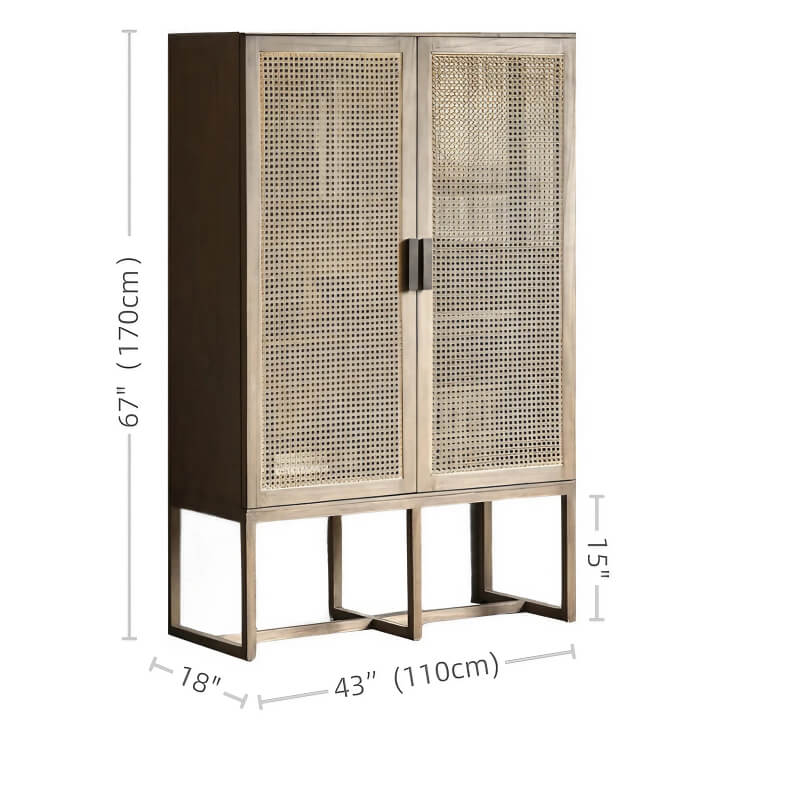 43" Rattan Dresser with Shelves and Doors Included - Japandi Style - Natural Color