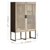 43" Rattan Dresser with Shelves and Doors Included - Japandi Style - Natural Color