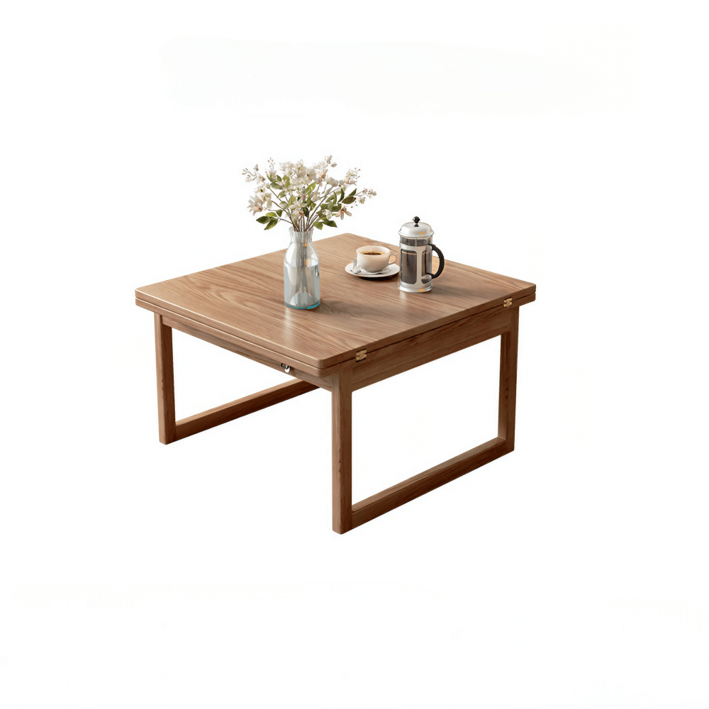 47-Inch Rectangular Solid Wood Multifunctional Coffee Table with Ash Wood and Rattan Block Base