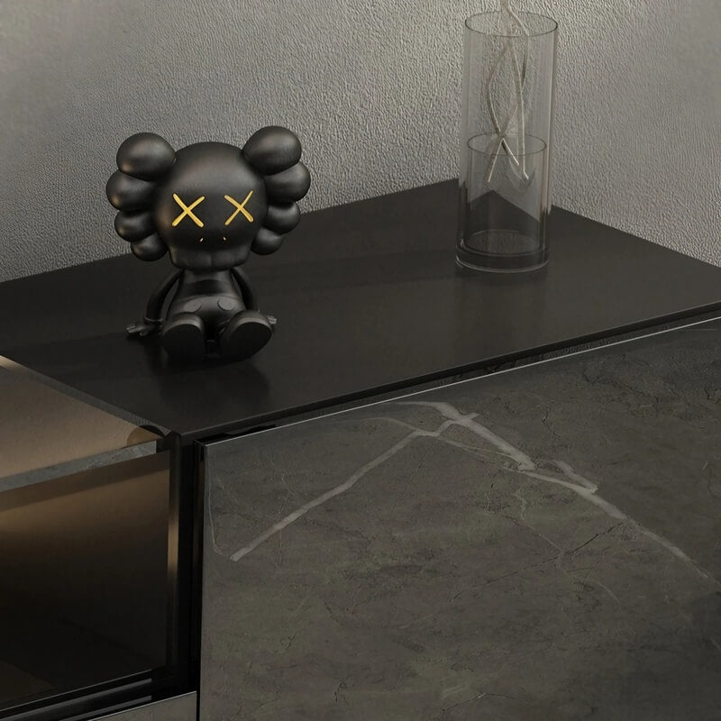 47.2" Ash Wood Sideboard in Black - Modern Style with Drawers, Shelves, and Doors