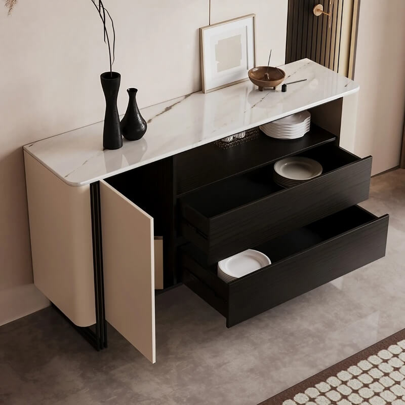 47.2" Modern Sideboard - Black & White, 2 Drawers, 2 Shelves, Doors Included, Engineered Wood