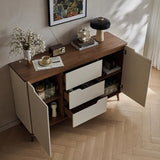 47.2″ Modern Wood Sideboard with 3 Drawers, 4 Shelves - Champagne Color