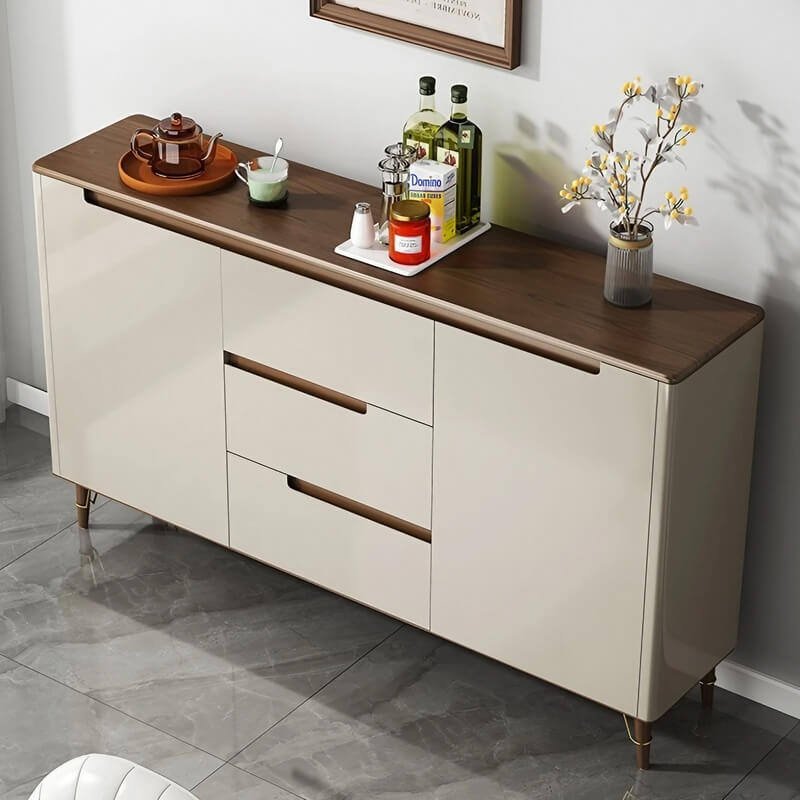 47.2″ Modern Wood Sideboard with 3 Drawers, 4 Shelves - Champagne Color
