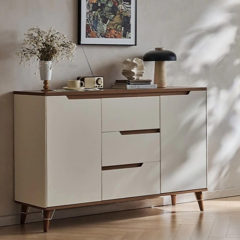 47.2″ Modern Wood Sideboard with 3 Drawers, 4 Shelves - Champagne Color