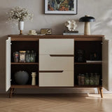 47.2″ Modern Wood Sideboard with 3 Drawers, 4 Shelves - Champagne Color