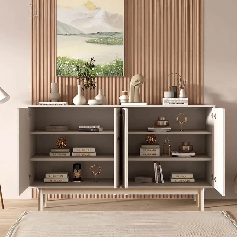 47.2″ White Engineered Wood Sideboard - French Style with Doors and 6 Shelves