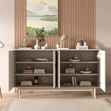 47.2″ White Engineered Wood Sideboard - French Style with Doors and 6 Shelves