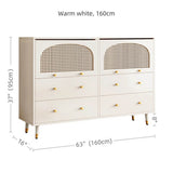47" Modern Rattan Dresser with Drawers, Shelves, Doors - Warm White
