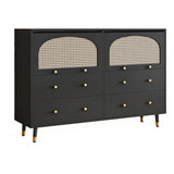 47" Modern Rattan Dresser with Drawers, Shelves, Doors - Warm White