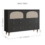 47" Modern Rattan Dresser with Drawers, Shelves, Doors - Warm White