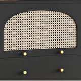 47" Modern Rattan Dresser with Drawers, Shelves, Doors - Warm White