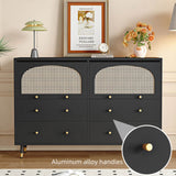 47" Modern Rattan Dresser with Drawers, Shelves, Doors - Warm White