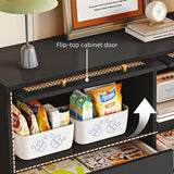 47" Modern Rattan Dresser with Drawers, Shelves, Doors - Warm White