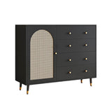 47" Modern Rattan Dresser with Drawers, Shelves, Doors - Warm White