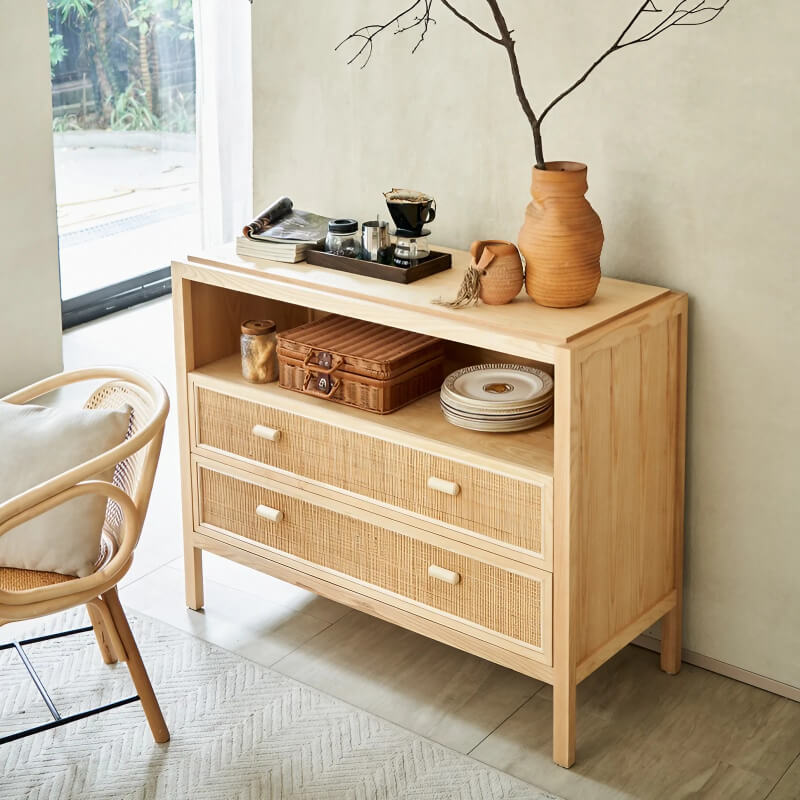 47" Rattan Dresser - 2 Drawers - Natural - Japandi Style