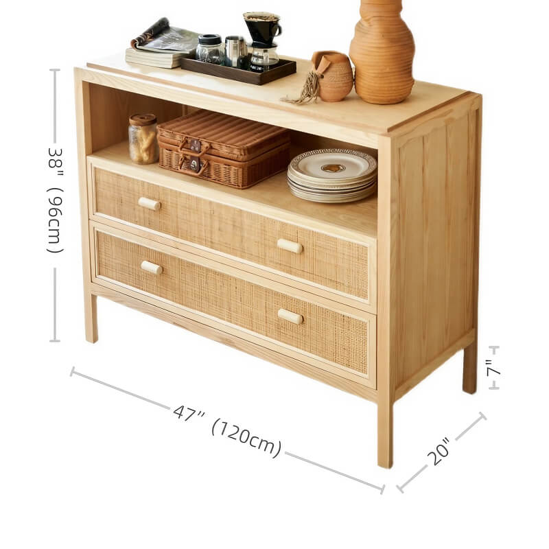47" Rattan Dresser - 2 Drawers - Natural - Japandi Style
