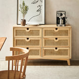 47" Rattan Dresser - 6 Drawers - Natural - Modern Chinese Style