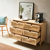 47" Rattan Dresser - 6 Drawers - Natural - Modern Chinese Style