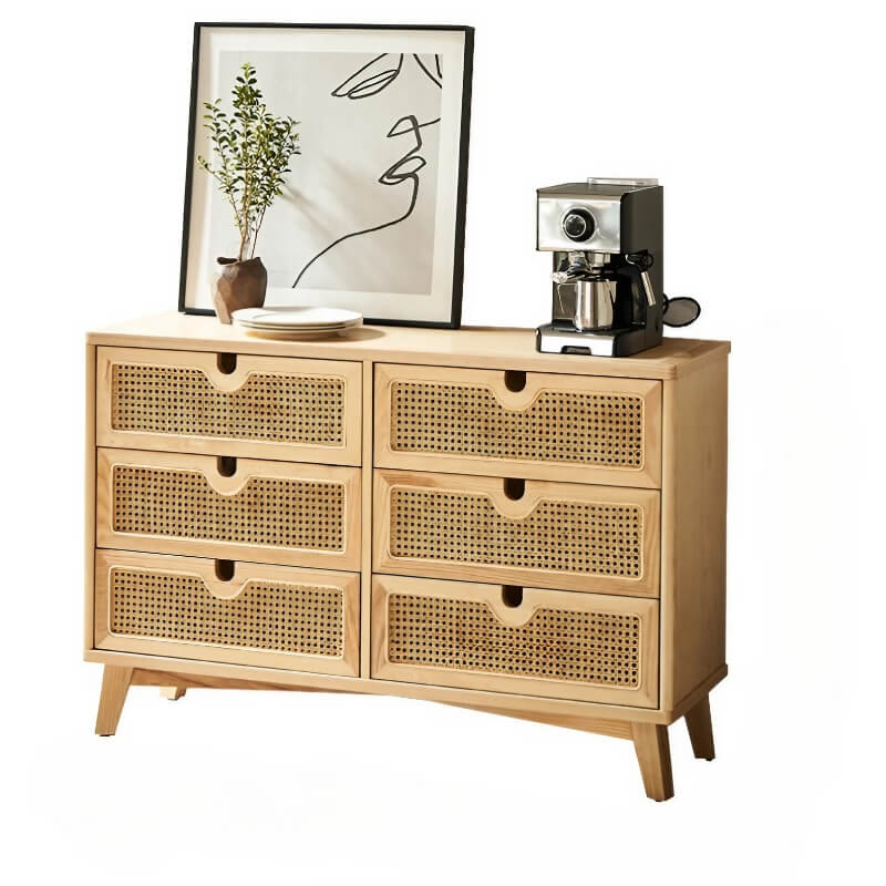 47" Rattan Dresser - 6 Drawers - Natural - Modern Chinese Style