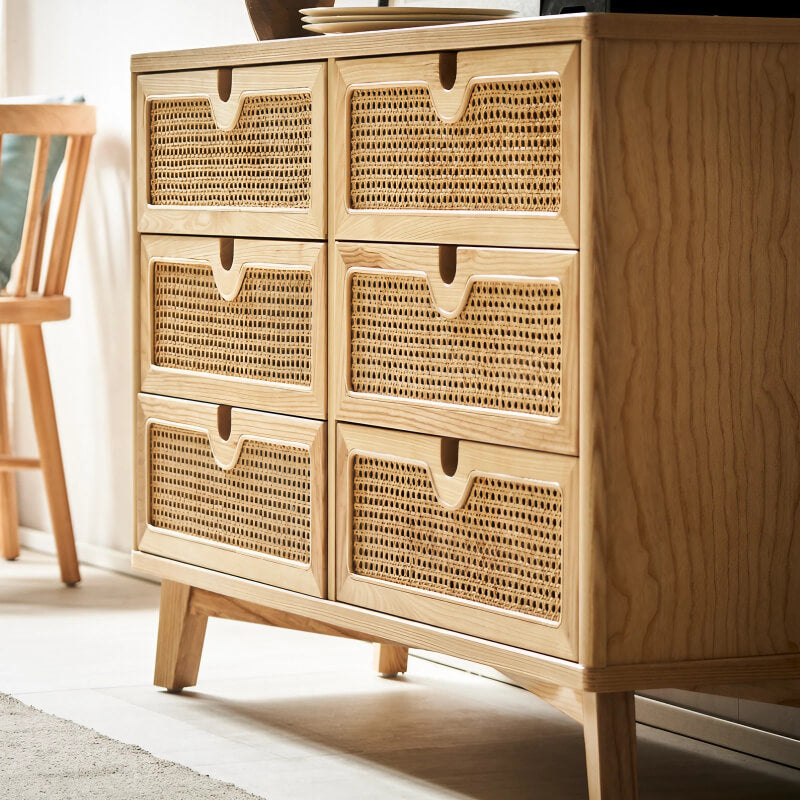 47" Rattan Dresser - 6 Drawers - Natural - Modern Chinese Style