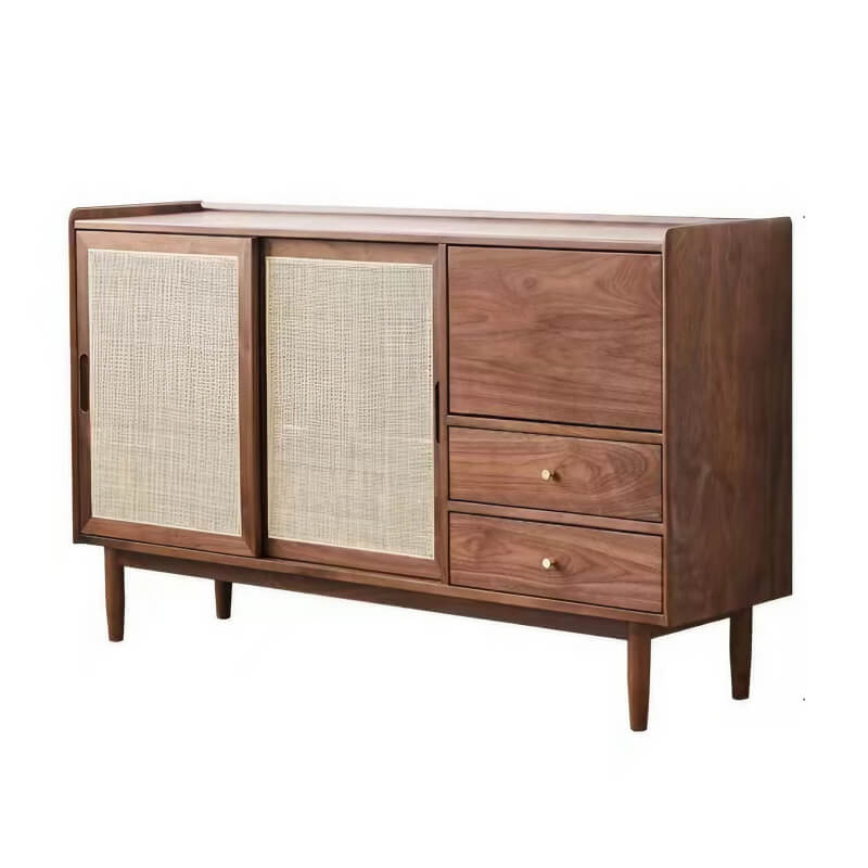 47" Vintage Rattan Dresser with Drawers, Shelves, Doors - Walnut Color WEHOMZ 47" Vintage Rattan Dresser with Drawers, Shelves, Doors - Walnut Color WEHOMZ