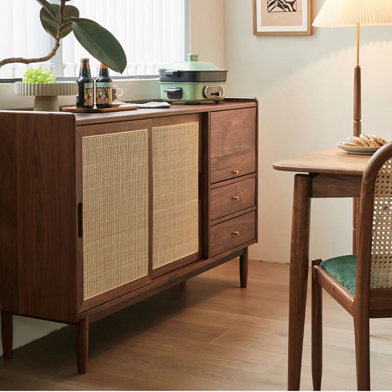 47" Vintage Rattan Dresser with Drawers, Shelves, Doors - Walnut Color WEHOMZ 47" Vintage Rattan Dresser with Drawers, Shelves, Doors - Walnut Color WEHOMZ