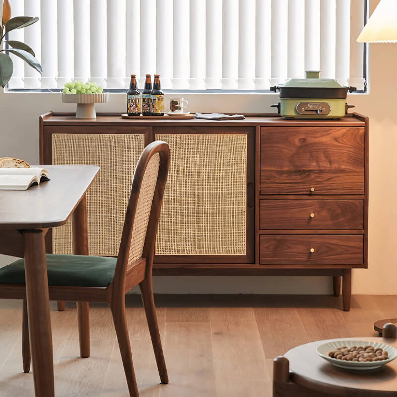47" Vintage Rattan Dresser with Drawers, Shelves, Doors - Walnut Color WEHOMZ 47" Vintage Rattan Dresser with Drawers, Shelves, Doors - Walnut Color WEHOMZ