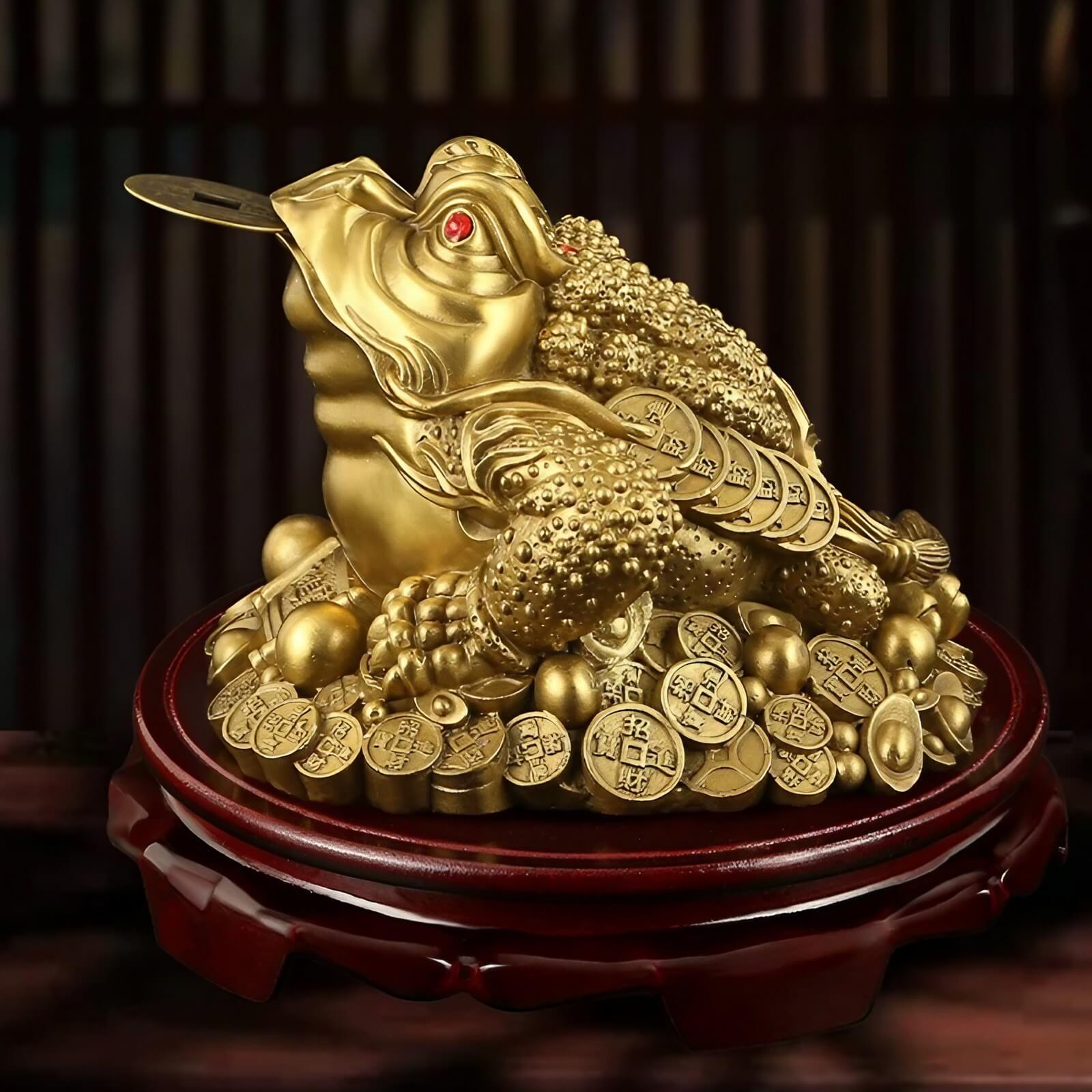 5.5″ Brass Money Frog Feng Shui Decor for Office Living Room