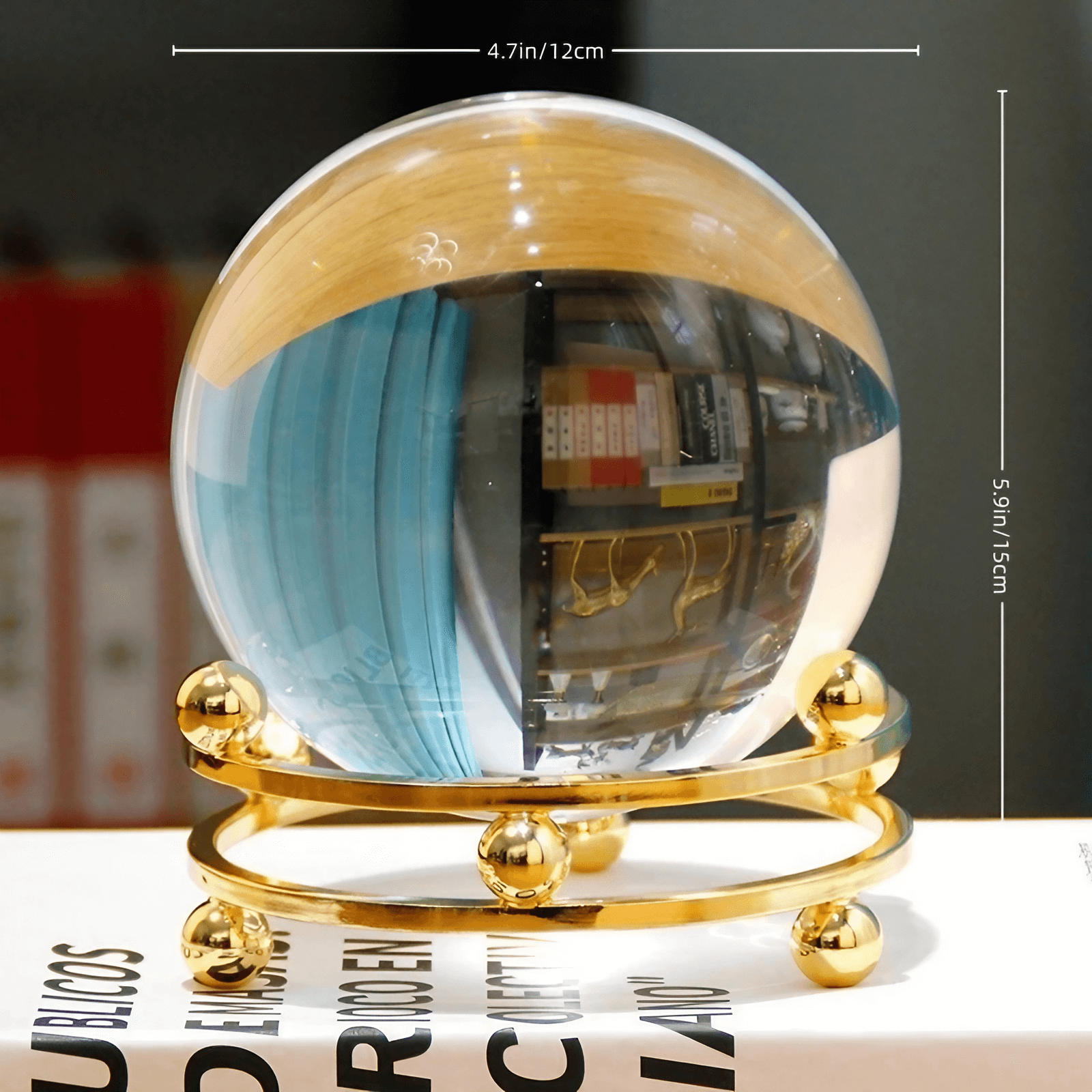 5.9″ Crystal Ball Transparent Alloy and Glass Feng Shui Decor for Office Living Room