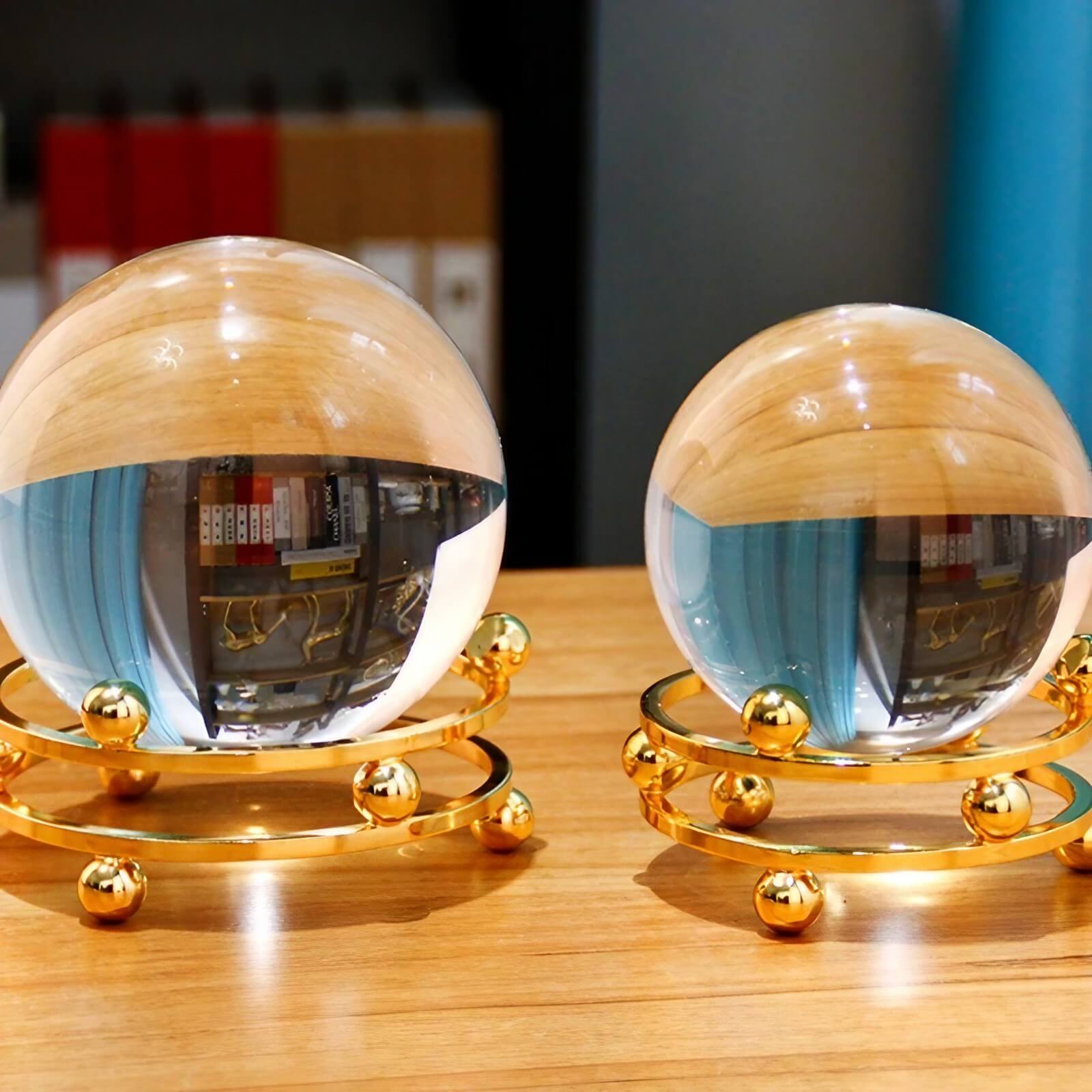 5.9″ Crystal Ball Transparent Alloy and Glass Feng Shui Decor for Office Living Room