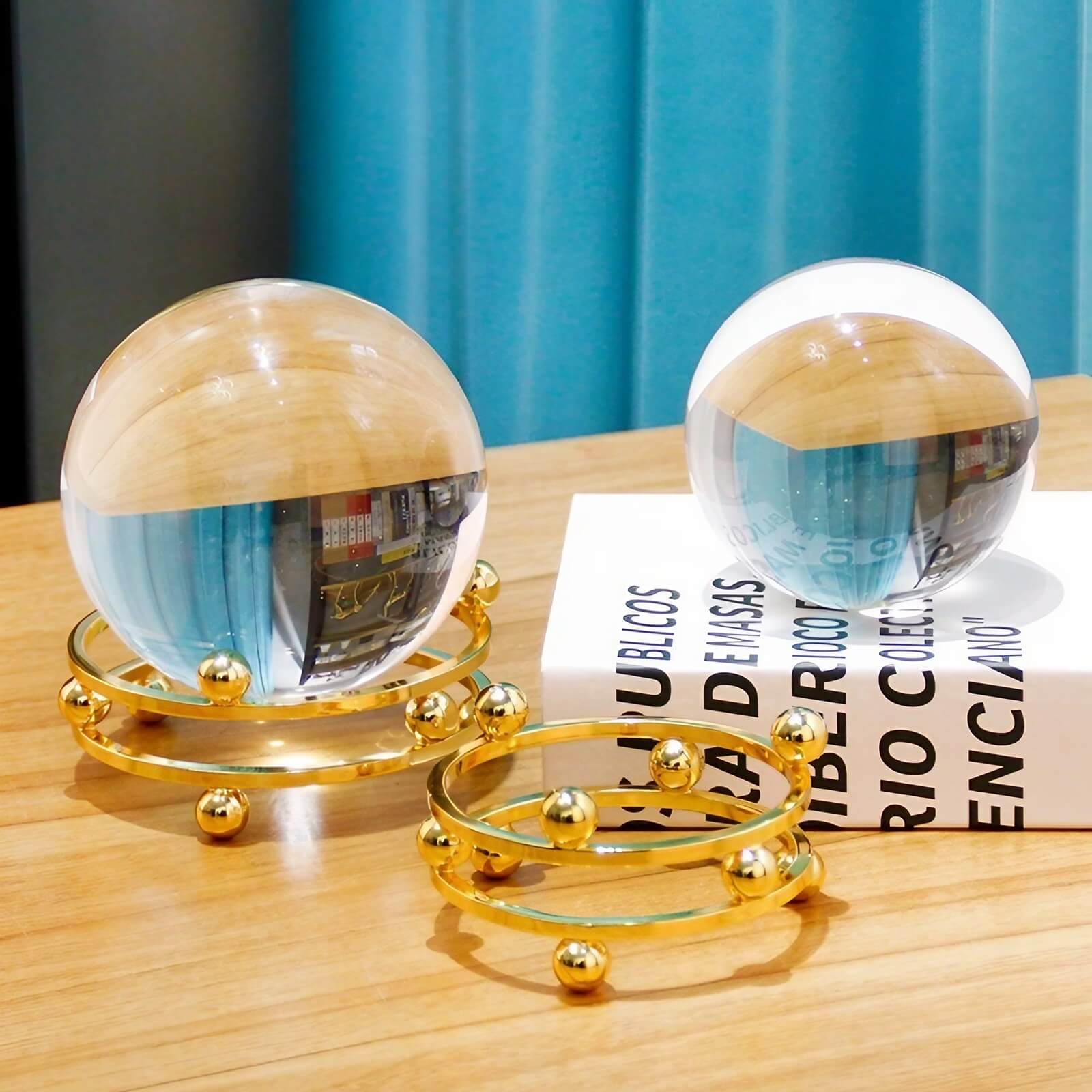 5.9″ Crystal Ball Transparent Alloy and Glass Feng Shui Decor for Office Living Room