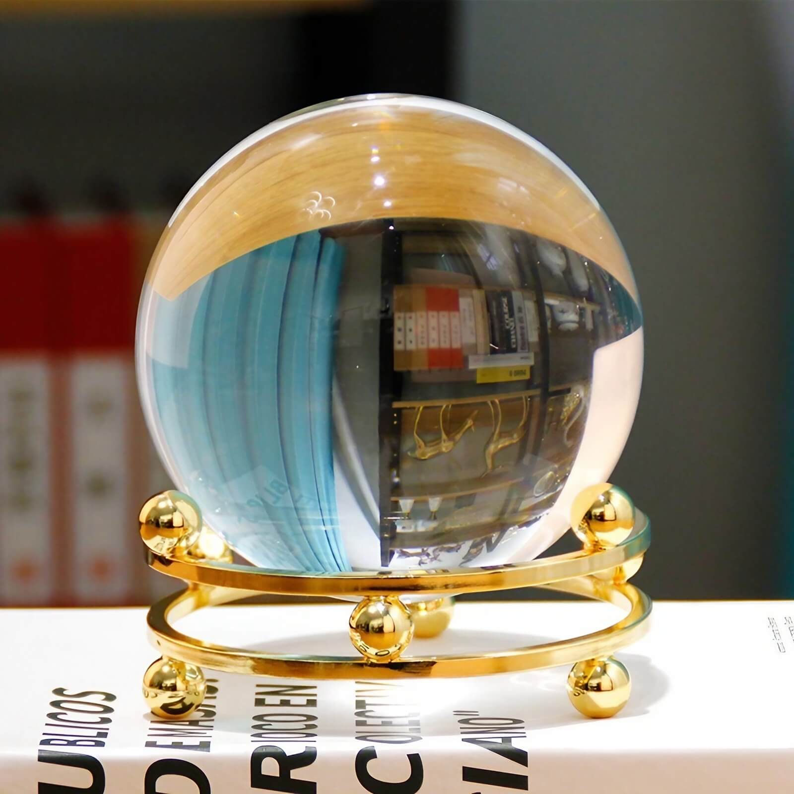5.9″ Crystal Ball Transparent Alloy and Glass Feng Shui Decor for Office Living Room