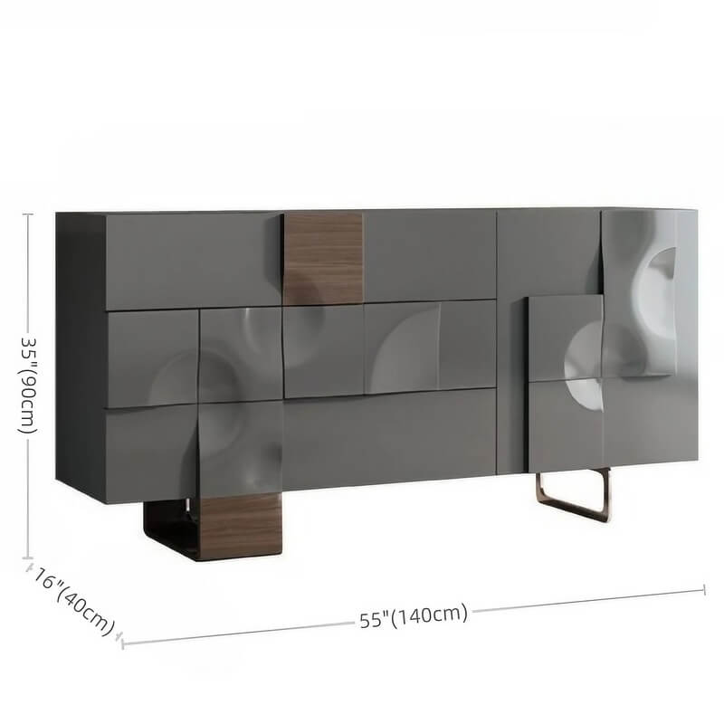 55.1" White Modern Sideboard with 3 Drawers - 2 Shelves - Doors Included - Black Walnut