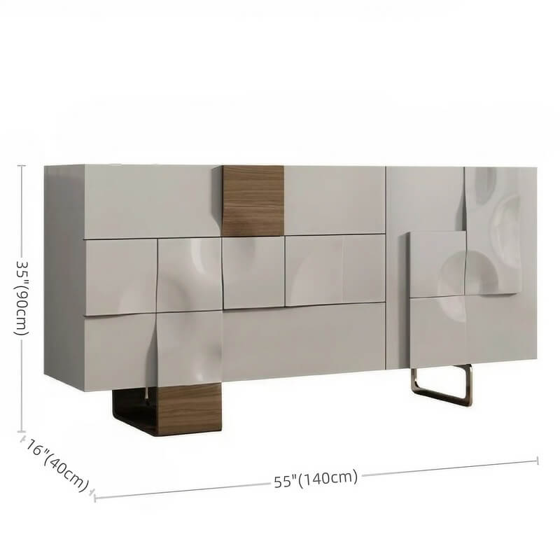 55.1" White Modern Sideboard with 3 Drawers - 2 Shelves - Doors Included - Black Walnut