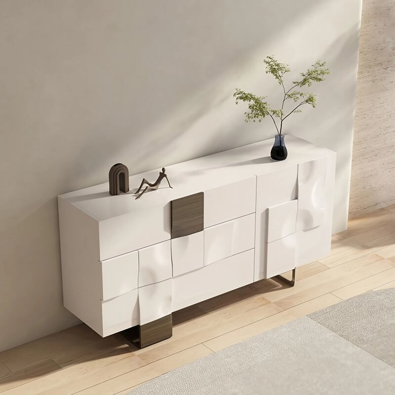55.1" White Modern Sideboard with 3 Drawers - 2 Shelves - Doors Included - Black Walnut