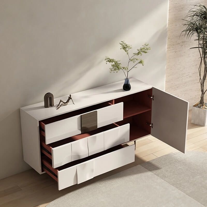 55.1" White Modern Sideboard with 3 Drawers - 2 Shelves - Doors Included - Black Walnut