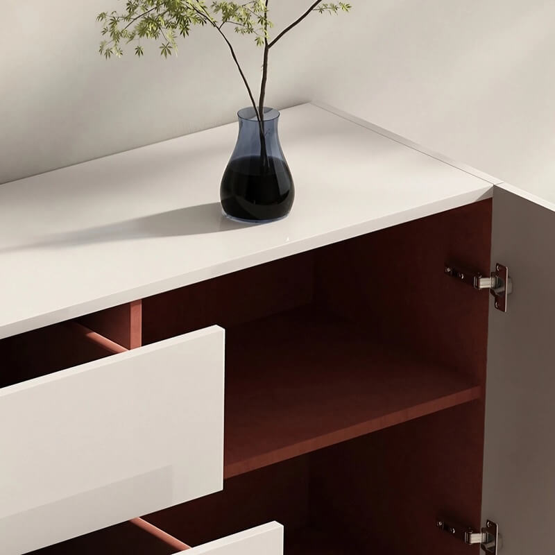 55.1" White Modern Sideboard with 3 Drawers - 2 Shelves - Doors Included - Black Walnut