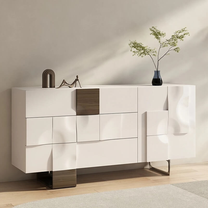 55.1" White Modern Sideboard with 3 Drawers - 2 Shelves - Doors Included - Black Walnut