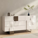 55.1" White Modern Sideboard with 3 Drawers - 2 Shelves - Doors Included - Black Walnut