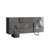 55.1" White Modern Sideboard with 3 Drawers - 2 Shelves - Doors Included - Black Walnut